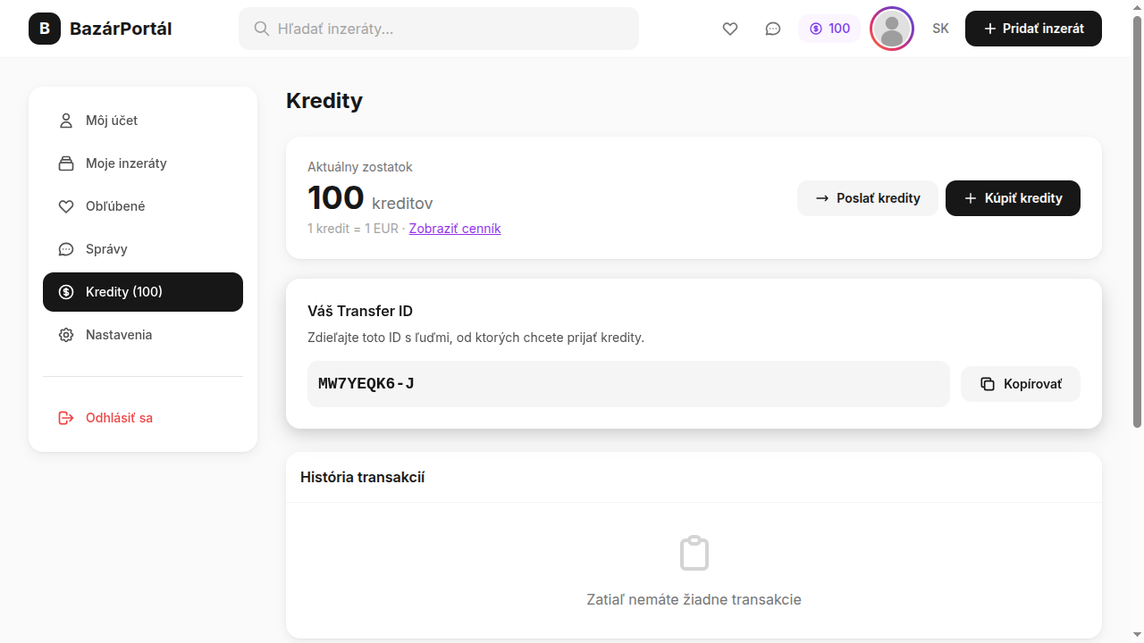 Prehľad kreditov a transakcií