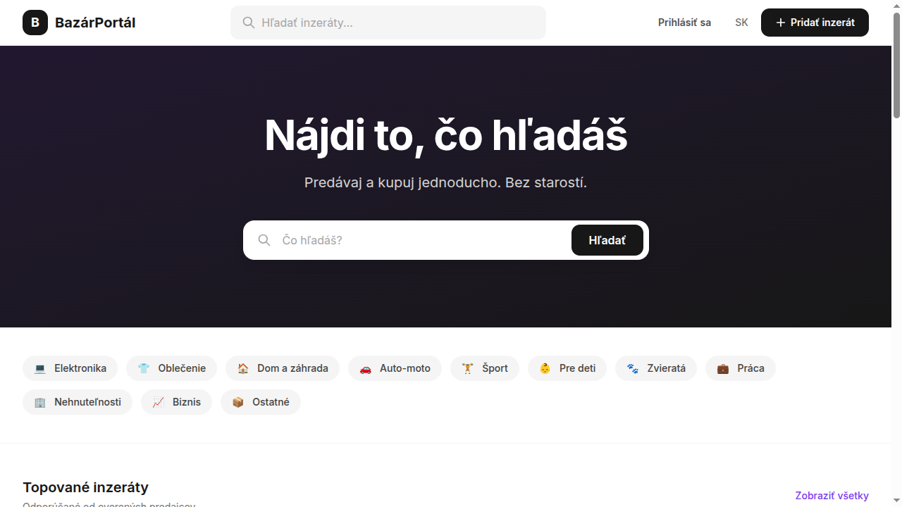 Hlavná stránka s vyhľadávaním